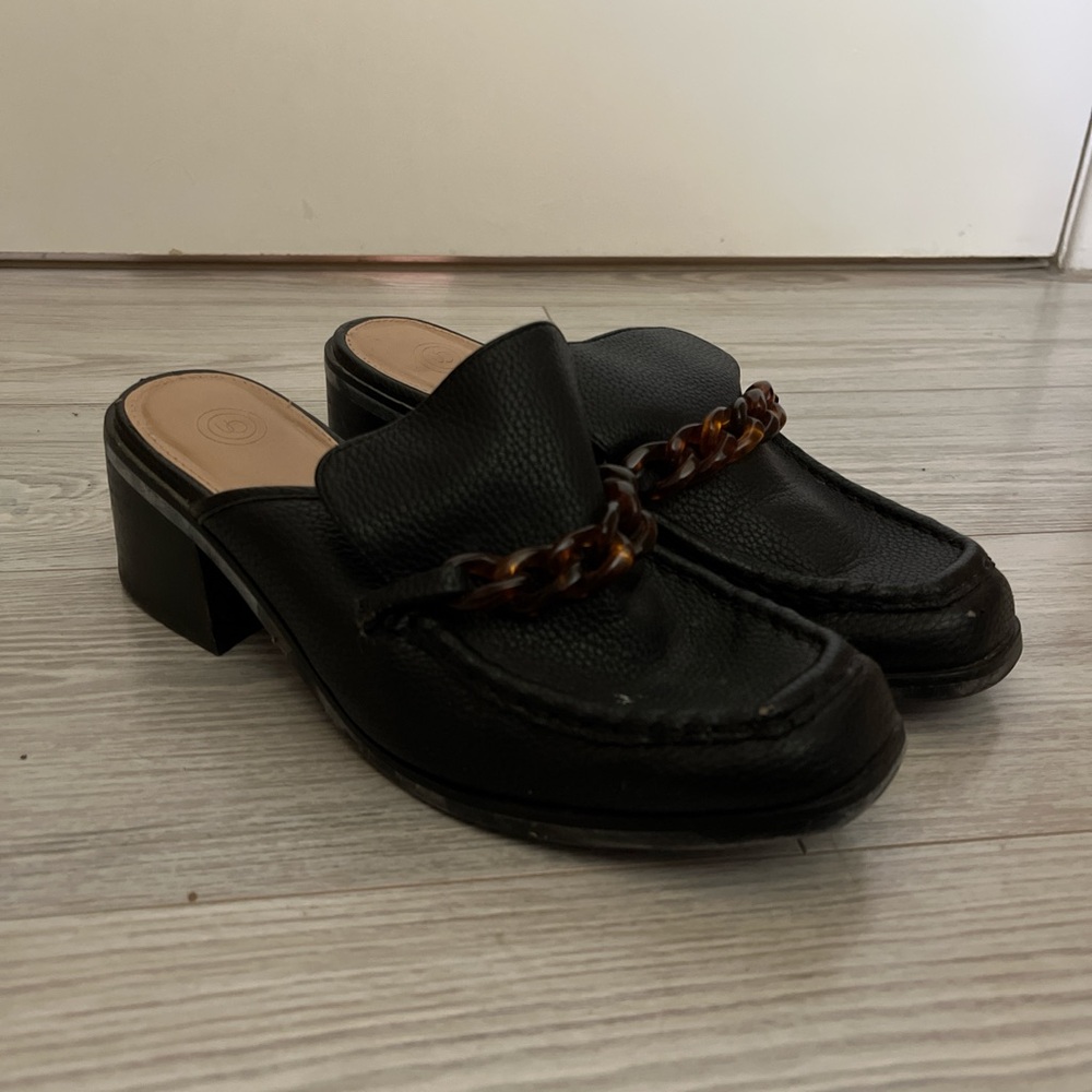 Black Leather Women's Mules